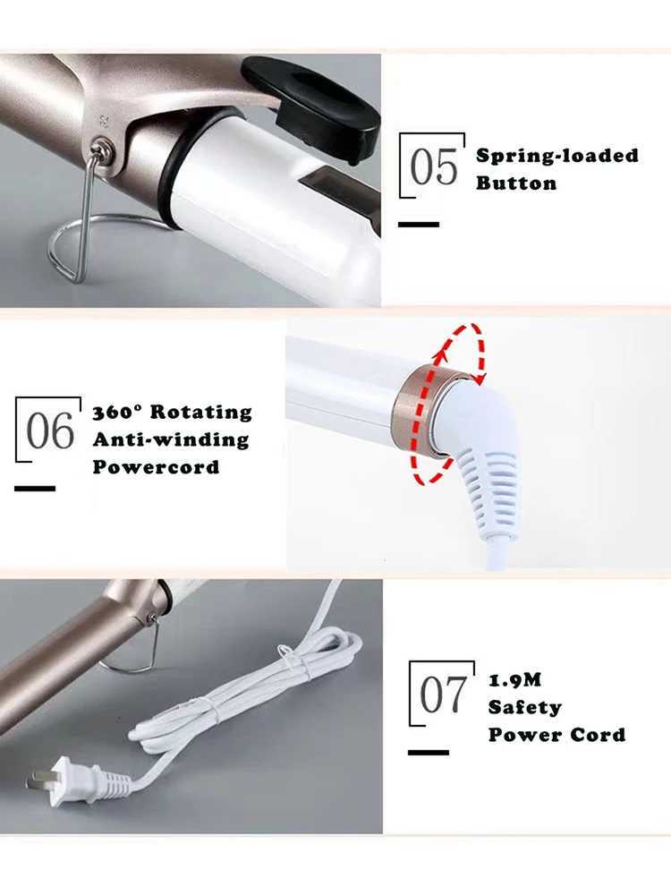 Temperature Setting Electric Hair Curler Long Curling Tong Wand 9-38mm Professional Hair Curling Iron LCD Sn C251202