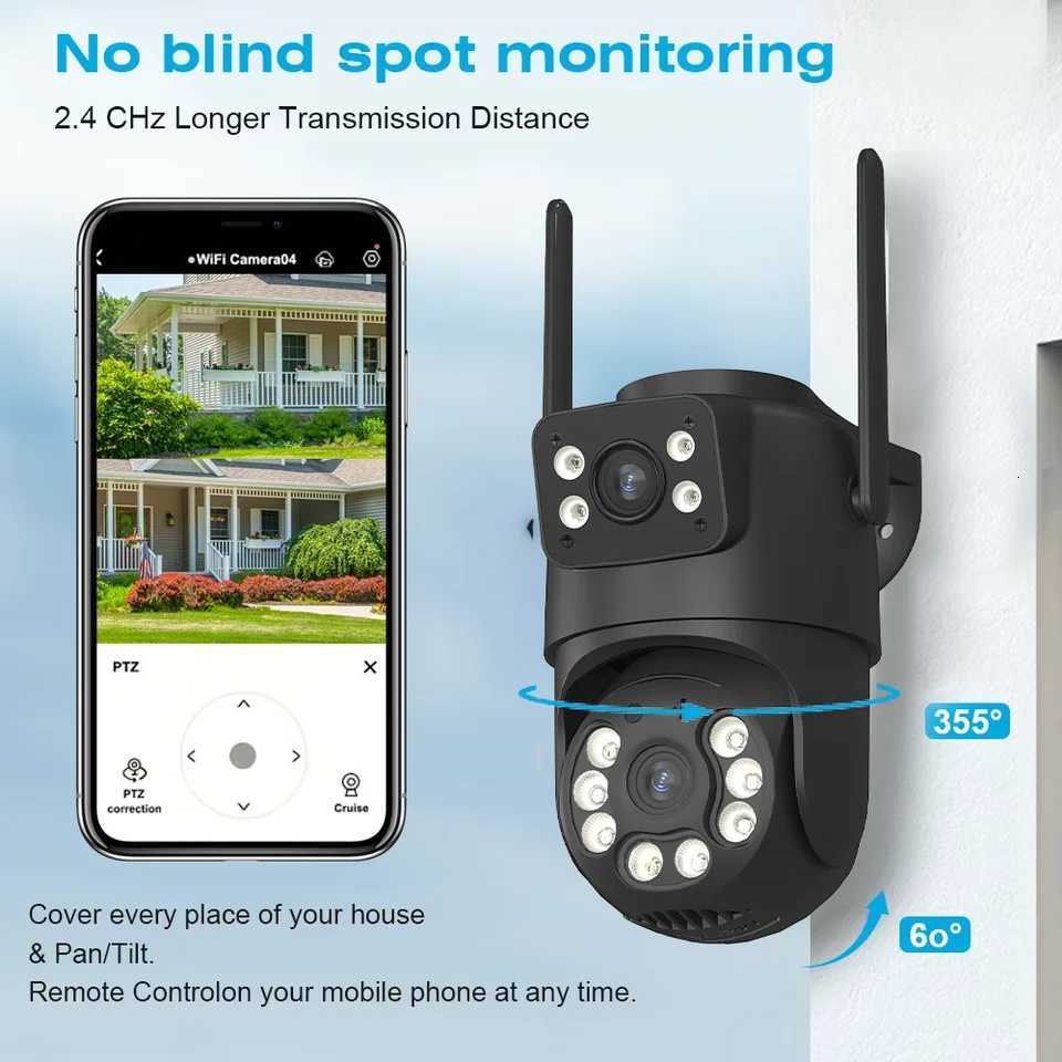4K HD Dual Lens WIFI Camera 2K Dual Sn PTZ Camera Outdoor Auto Tracking Security Camera IP66 Waterproof Surveillance ICSEE C251202
