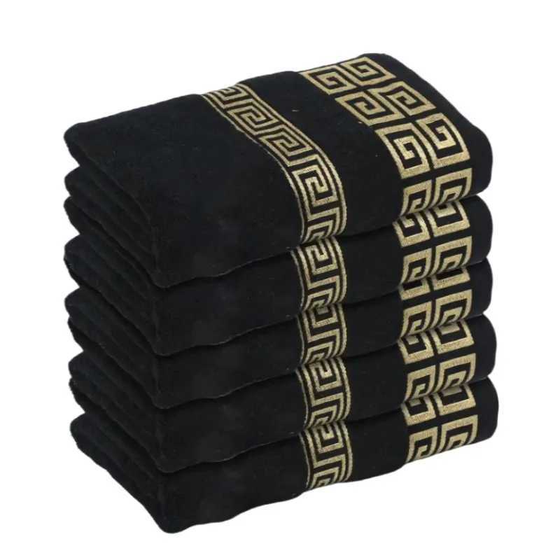 1/5/10pcs Black Cotton Towels Cover 34x74cm/70x140cm Embroidered Hotel Quty Bath Towel for Adults Christmas Gift Face Towels Y251202