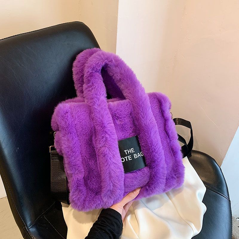 Winter Faux Fur Plush Tote Women's Letter Designer Large Capacity Handbag Tote Shoulder Bag Female Satchel Bags Bolsas