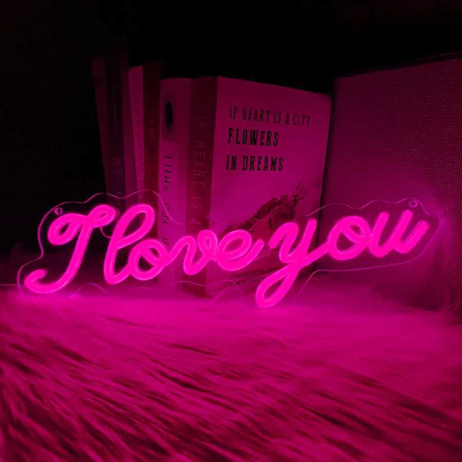 I Love You Neon Sign Pink Led Letter Light Icon Usb Powered Used For Room Proposal Party Wedding Background Art Decor H251201