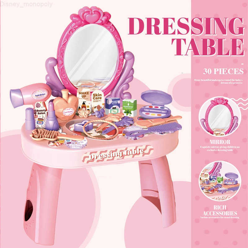 Disney Childrens Play house Toy Girl Simulated Dressing Table DIY table and stickers Girl pretending makeup toy gift for kid H251202