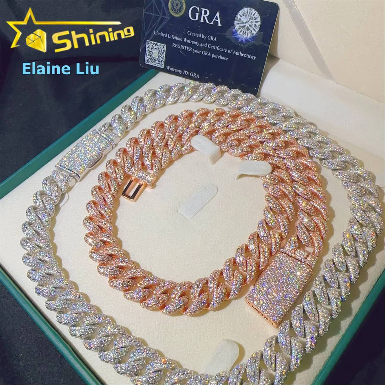 Pass Diamond Tester Hip Hop Jewelry 15mm Sterling Silver 925 Moissanite Cuban Miami VVS Moissanite Cuban Link Chain Necklace