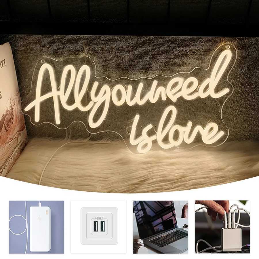 All You Need Is Love Neon Sign Warm White Led Letter Icon Usb Powered Used For Room Proposal Party Wedding Background Decor H251201