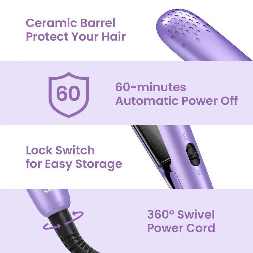 Sejoy 1 inch Ceramic Curling Irons for Hair Curler Digital Temp Control Fast Heat Up 60 Min Auto Shut Off Purple C251202
