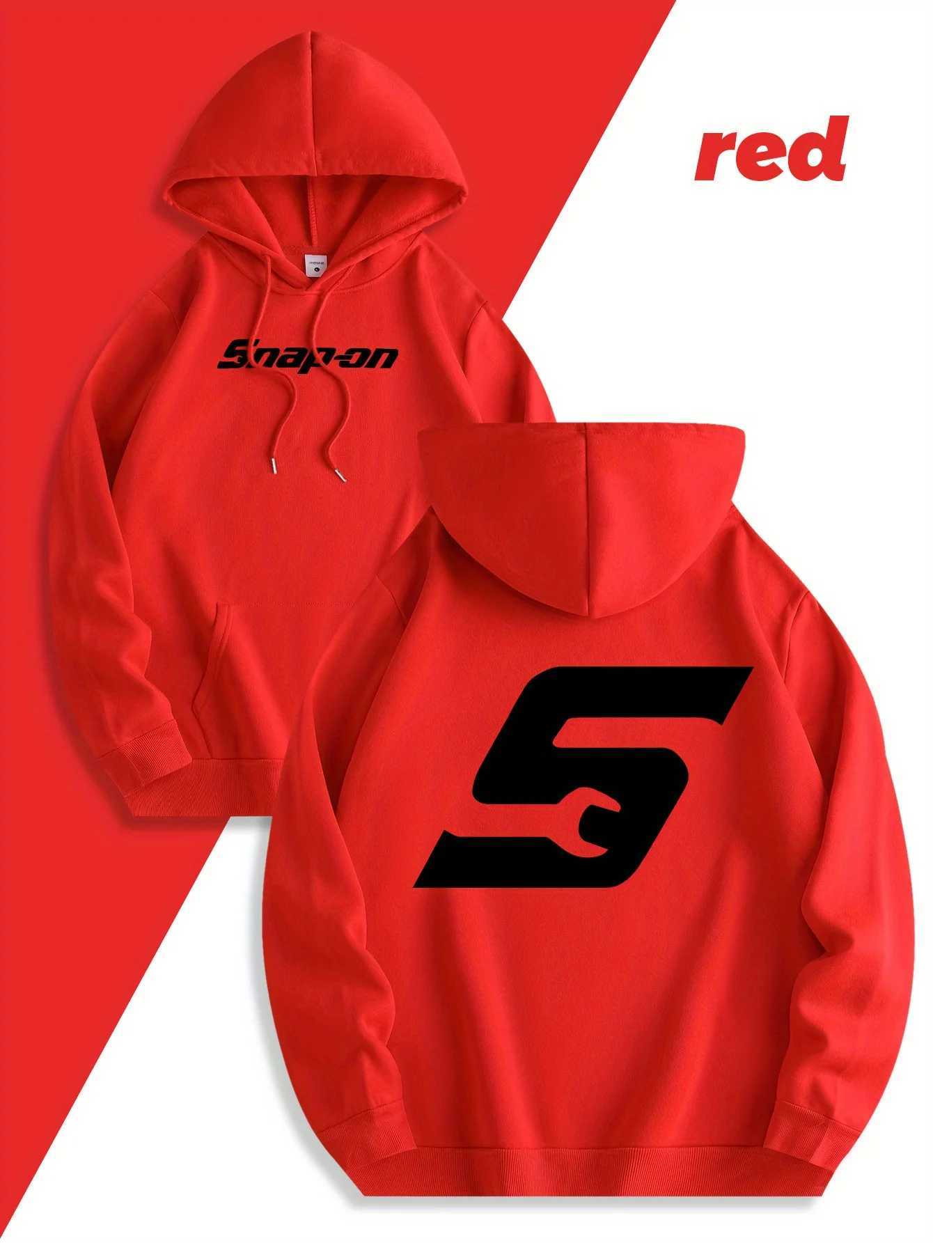 Red Snapon Hooded Sweatshirt Casual Long Sleeve Pullover100 Polyester Knit Fabric All-Season Warm Hoodie with Drawstring J251203