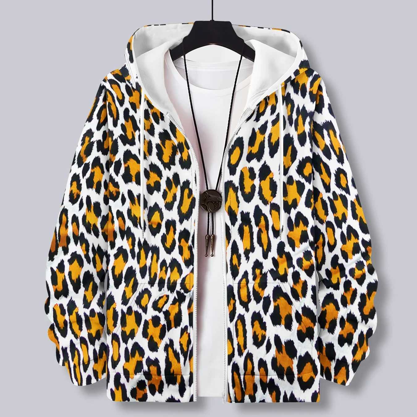 Men Zipper Hoodie Leopard Pattern Printed Fashion Hoodie Casual Male Hooded Sweatshirt Women Pullover Zipper Coat J251203