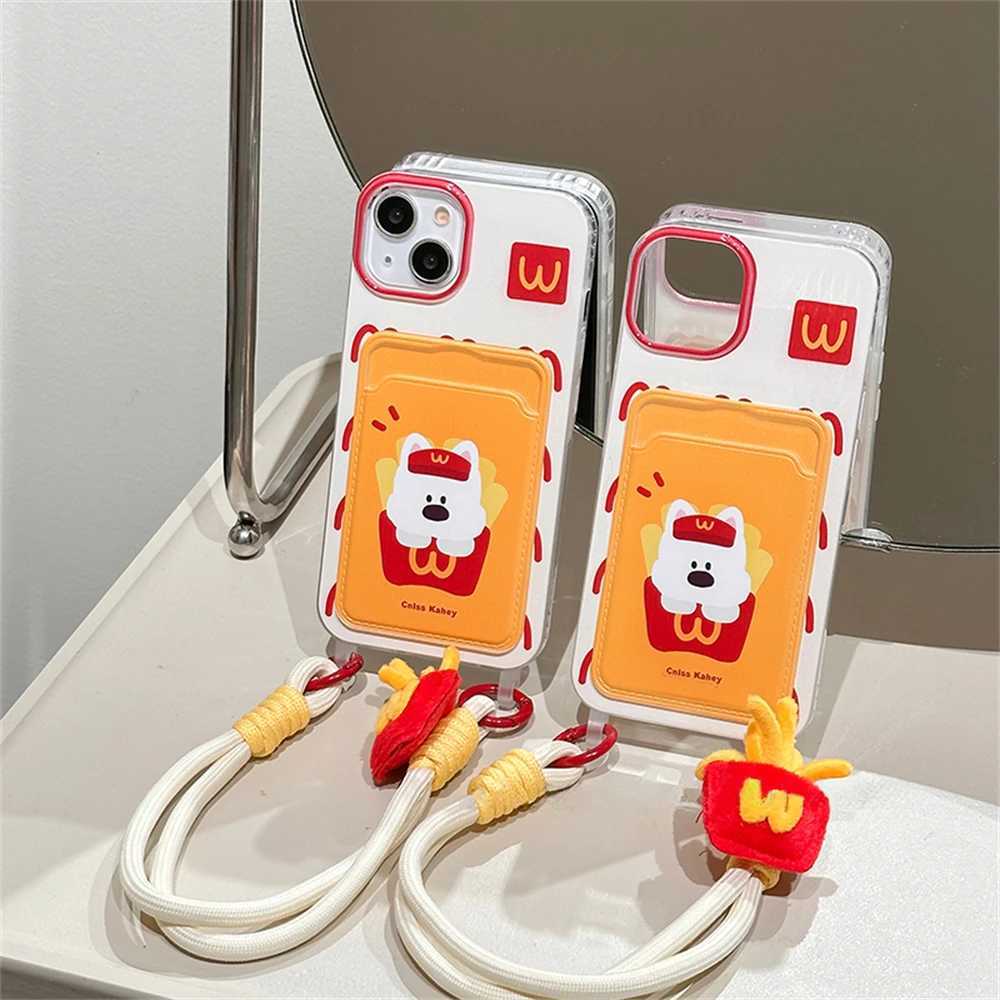 Cute 3D French Fries Dog Wallet With Chain Phone Case For iPhone 15 14 13 11 12 Pro Max Plus X XR Plush Doll Card Lanyard Cover J251202