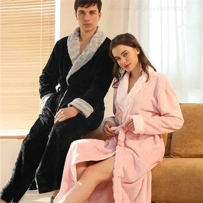 Winter Mens Long Robe Lounge Wear Thicken Flannel Home Clothes Loose Casual Coral Fleece Bathrobe Couple Sleepwear Nightwear C251202