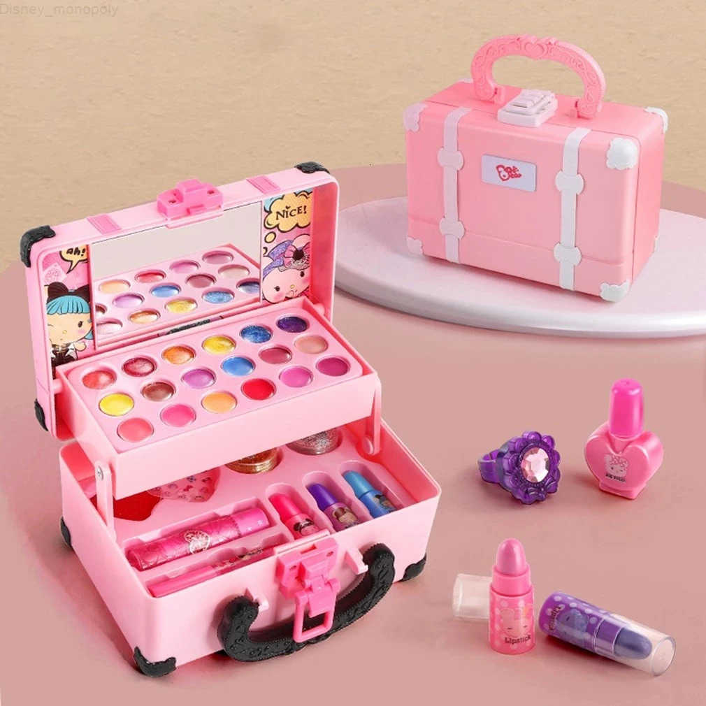 Disney Children Makeup Cosmetics Pretend Playing Box Princess Make Up Girl Toy Play Set Lipstick Eye Shadow Safety Nontoxic Kit Toy Kid H251202