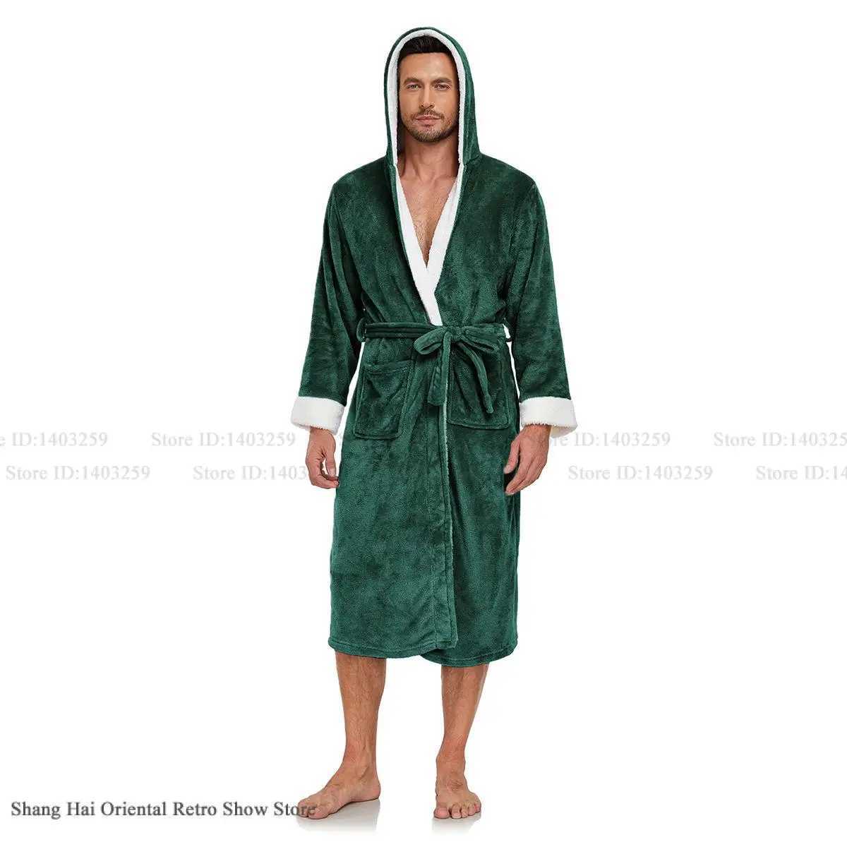 Winter Thicken Hooded Mens Long Robe Sleepwear Warm Flannel Nightwear Kimono Gown Bathrobe Casual Coral Fleece Homewear Pajama C251202