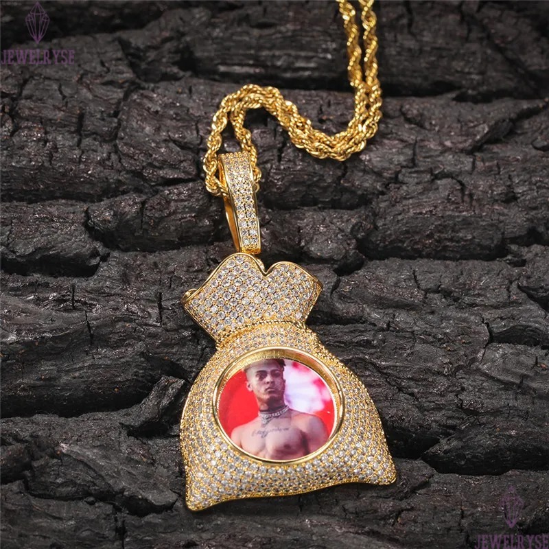 hip hop jewelry DIY custom pendant mens necklace designer photo frame heart necklace woman Copper AAA Cubic Zirconia Round Wing Twisted Rope Silver Go