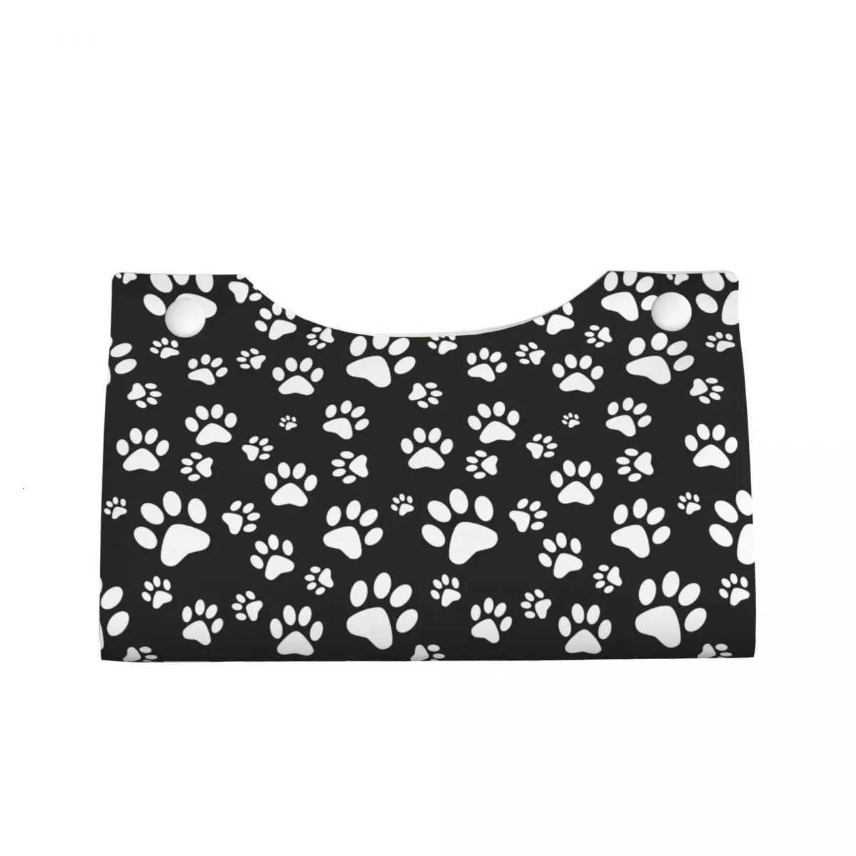 Cust White Puppy Dog Paw Tissue Box Cover for Bathro Off Rectangar PU Leather Facial Tissue Box Holder H251201
