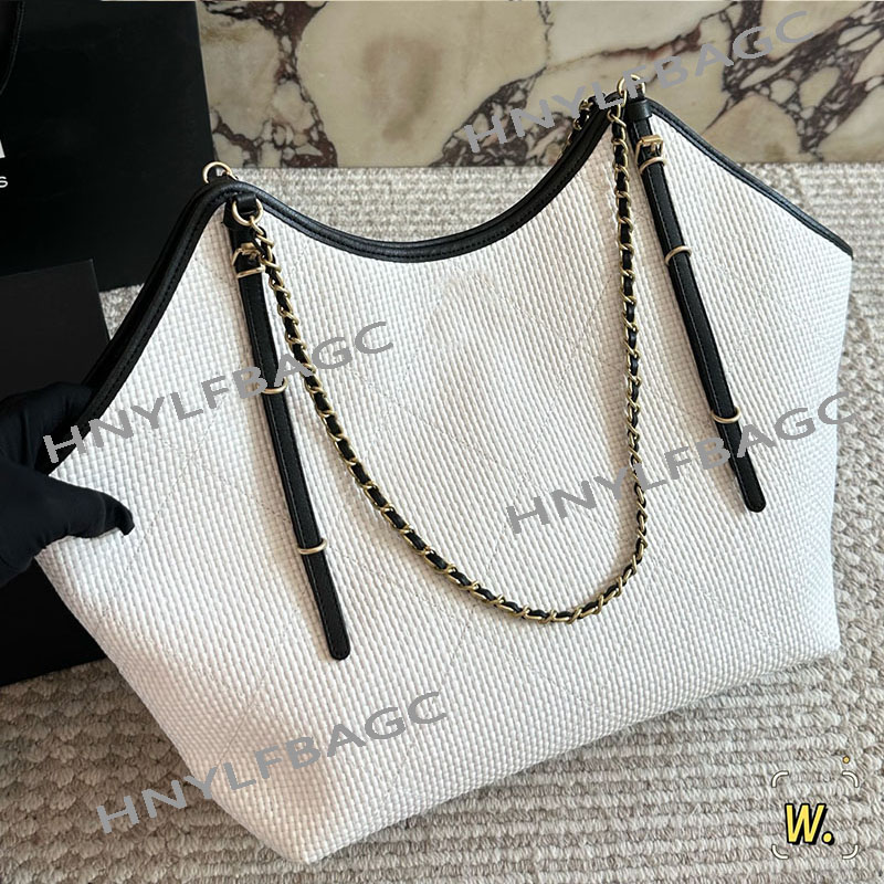 26C Ladies Designer Small Braided Shopping Bag Calfskin Leather Strap Gold Metal Hardware Matelasse Chain Underarm Tote Shoulder Handbag with Zipper Purse 33cm