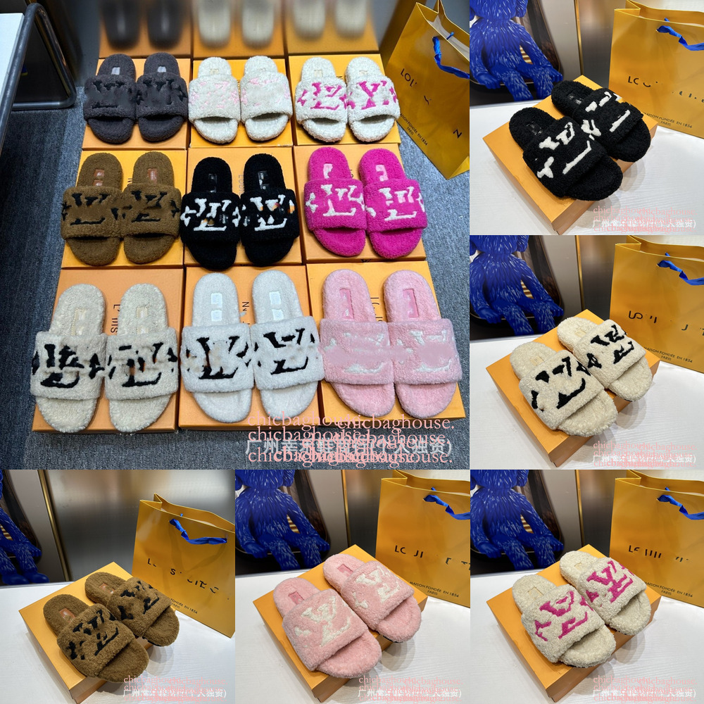 Luxury Slides Paris cotton slippers Designer men women Slippers Ladies Wool Winter FurFluffy Furry Warm Letters Sandals Comfortable Fuzzy Girl Flip Flop Slipper
