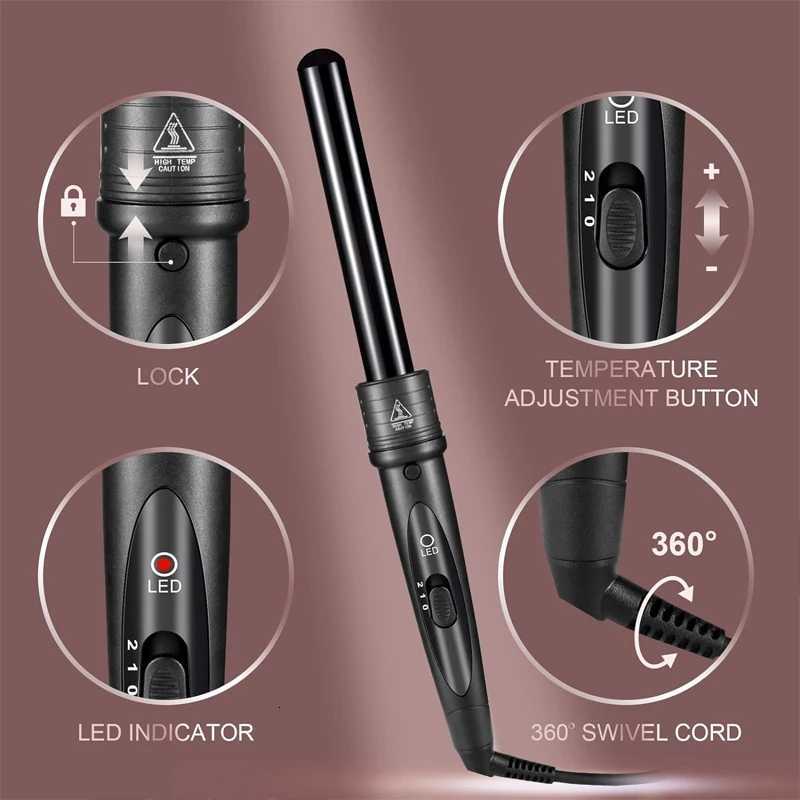 PTC Heating Mti-function Rotary Curling iron 5 in 1 interchangeable Curling tool Quickly heating ceramic barrel curling iron C251202