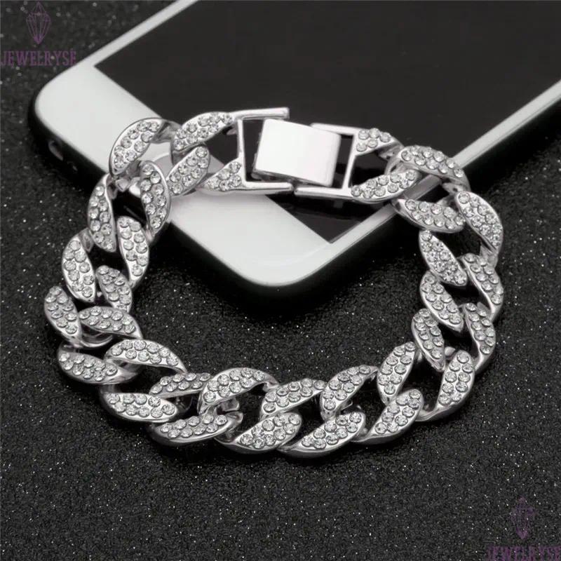 Hip Hop Iced Out Tennis Chain Mens 15mm Cuban Link Necklace Bracelet Diamond Designer Necklaces Jewelry For Women Party Gold Silver Bracelets Chains C