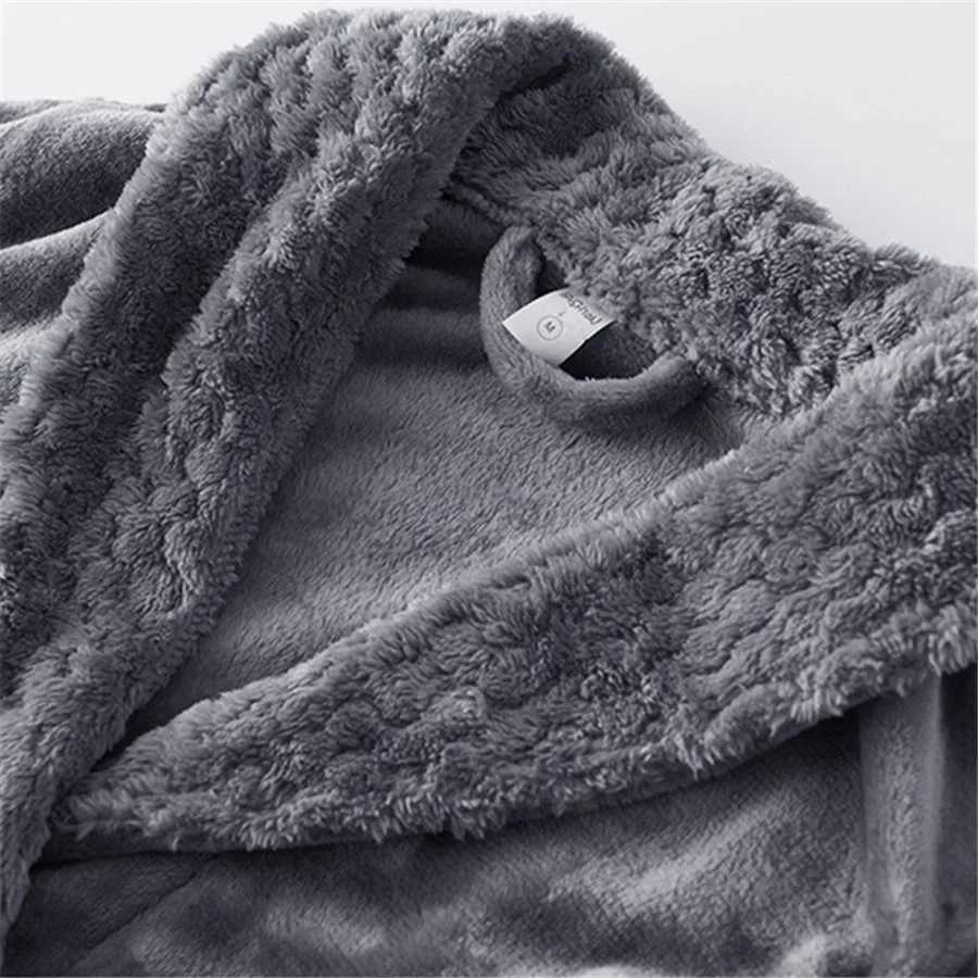 Autumn Winter Bath Robe Dressing Gown Men Thick Warm Flannel Long Bathrobe Mens Cozy Robes Kimono Sleepwear Homewear Loungewear C251202