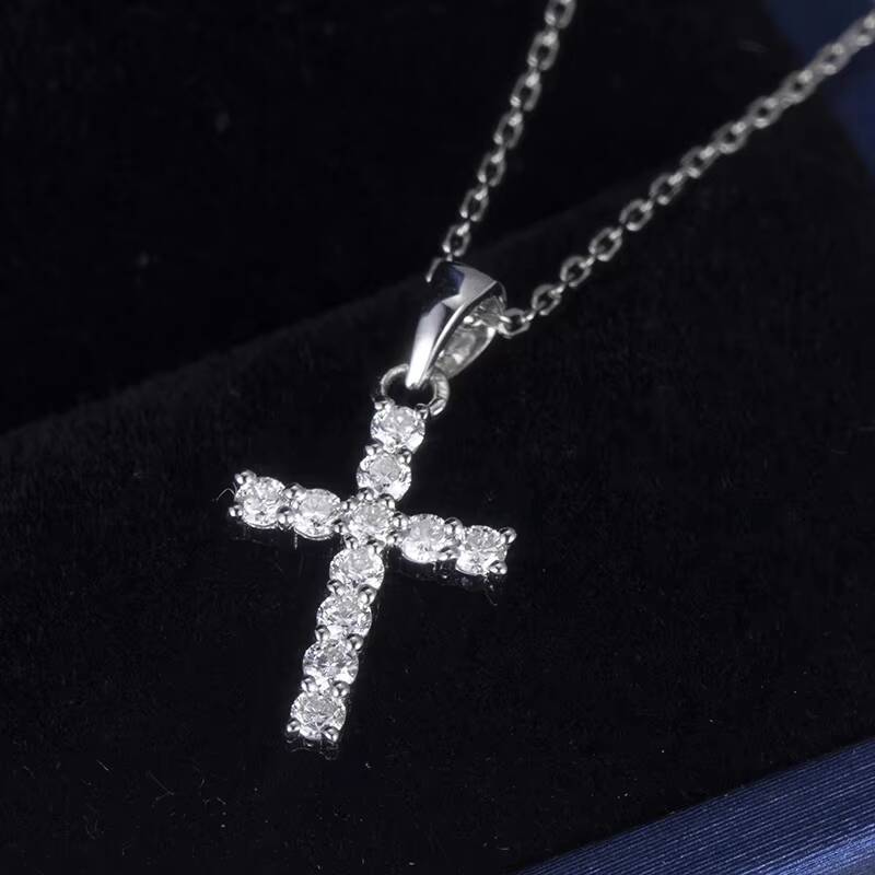 Messi Jewelry Custom Necklace Jewelry MSN-579 14K White Gold Cross Pendant Lab Grown Diamond Necklace