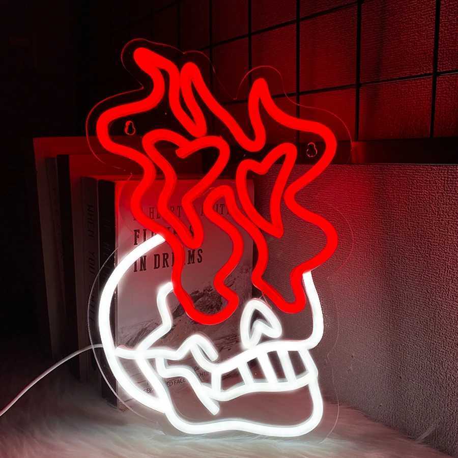 Skull Led Neon Sign Red Flame Icon Usb Powered Used For Artistic Decor Of Rooms Horror Cinemas Game Rooms And Man Caves H251201