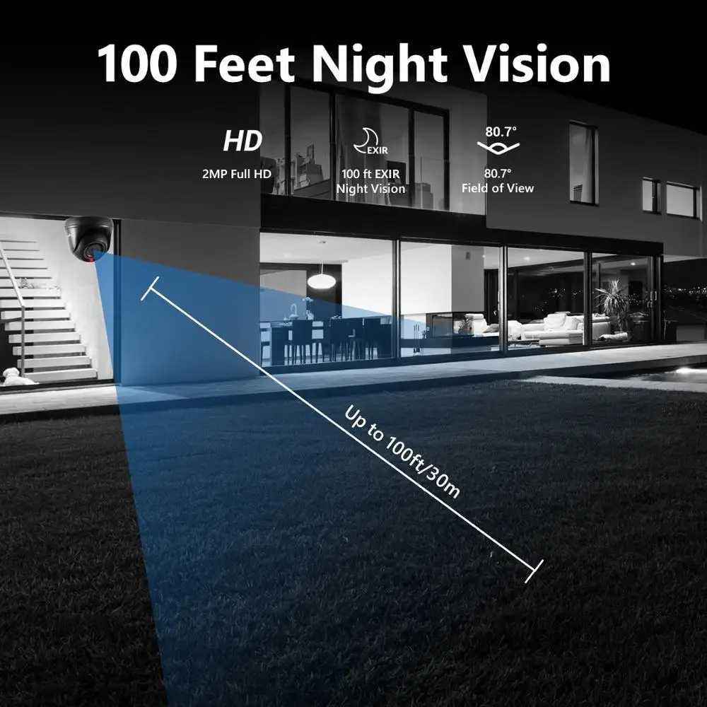 SANNCE 2pcs AHD 1080P HD 20MP CCTV Security Cameras H264 Waterproof Indoor/ Outdoor De Surveillance Cameras set Black Color C251202