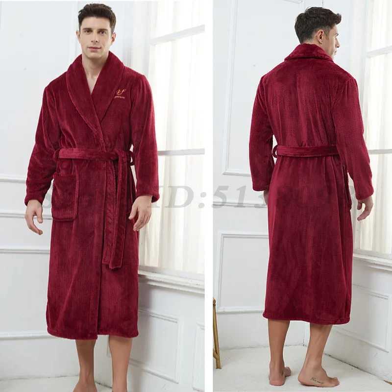 Autumn Winter Flannel Long Robe Couple Thicked Warm Sleepwear Men Casual Bathrobe Gown Plus Size Nightgown Women Loose Home Wear C251202
