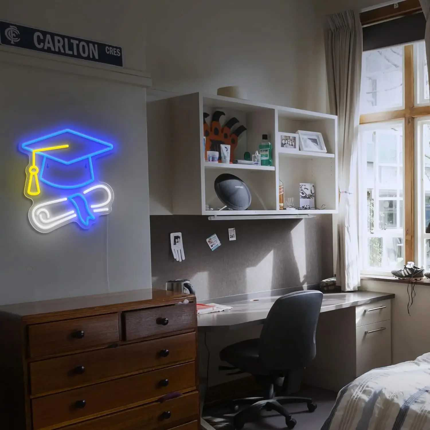 Graduation Cap Neon Sign USB Dimmable LED Neon Light Sign Wall Art Decoration for Classroom Bedroom Livingroom Bar Party Gifts H251201