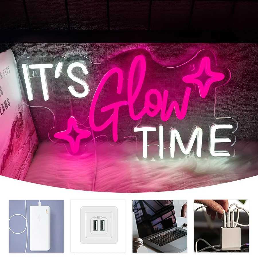ItS Glow Time Neon Sign Pink Heart Icon Handmade Usb Powered Used For Bachelor Party Beauty Salons Nail Salons Art Decor H251201