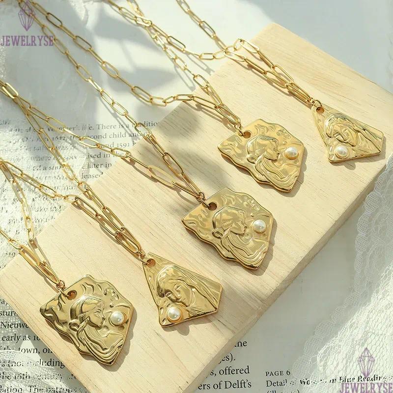 long 65cm chain portrait necklace designer for woman 18k gold sweater chain stainless steel pearl pendant necklaces daily outfit jewelry friend family