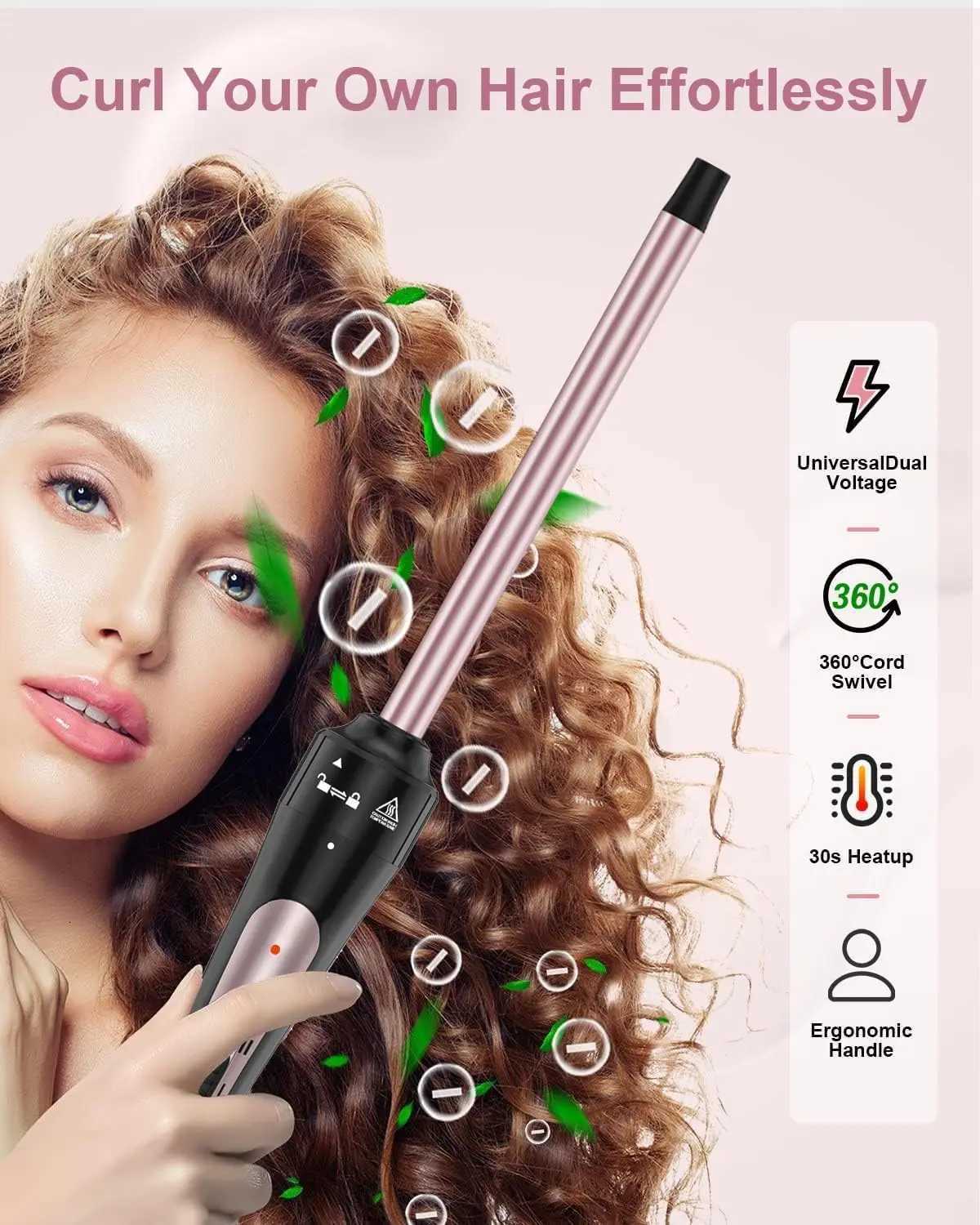 3/8 Inch Tourmaline Ceramic Curling Wand Small Curling Iron for Short Long Hair 30S Instant Heat Up 2 Temperature Settings C251202