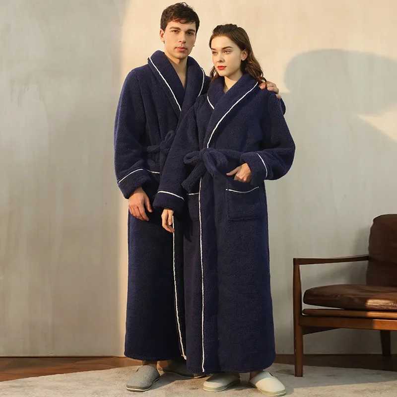 2025 Autumn and Winter New Thick Comfortable Cotton Robe Mens Large Size Light Luxury Couple Bathrobe Womens Extended Pajama C251202