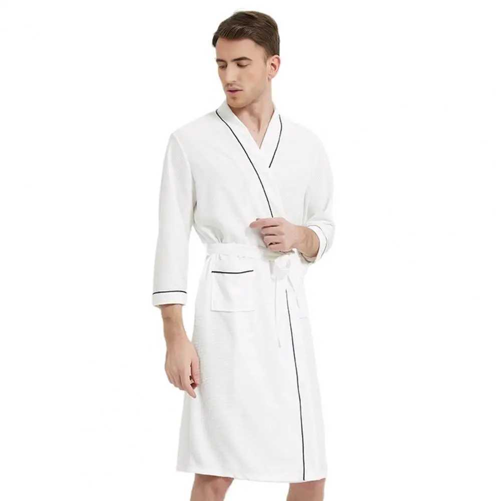Men Spring Autumn Bathrobe Solid Color Nightgown Knee-length Gown Soft Lounge Robe Home Hotel Pajamas Clothes Male For Couples C251202