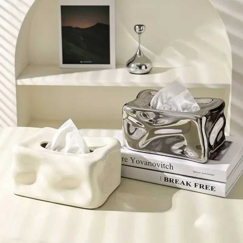 Creative Rectangar Pleated Ceramic Tissue Box Living Ro Bathro Extractable Tissue Box Countertop Ornament He Decoration H251201