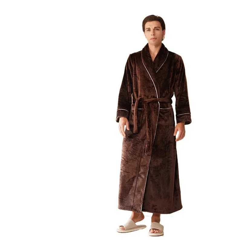 2025 Autumn and Winter Extended and Thickened Flannel Nightgown for Men Plus Size Coral Fleece Bathrobe for Women C251202