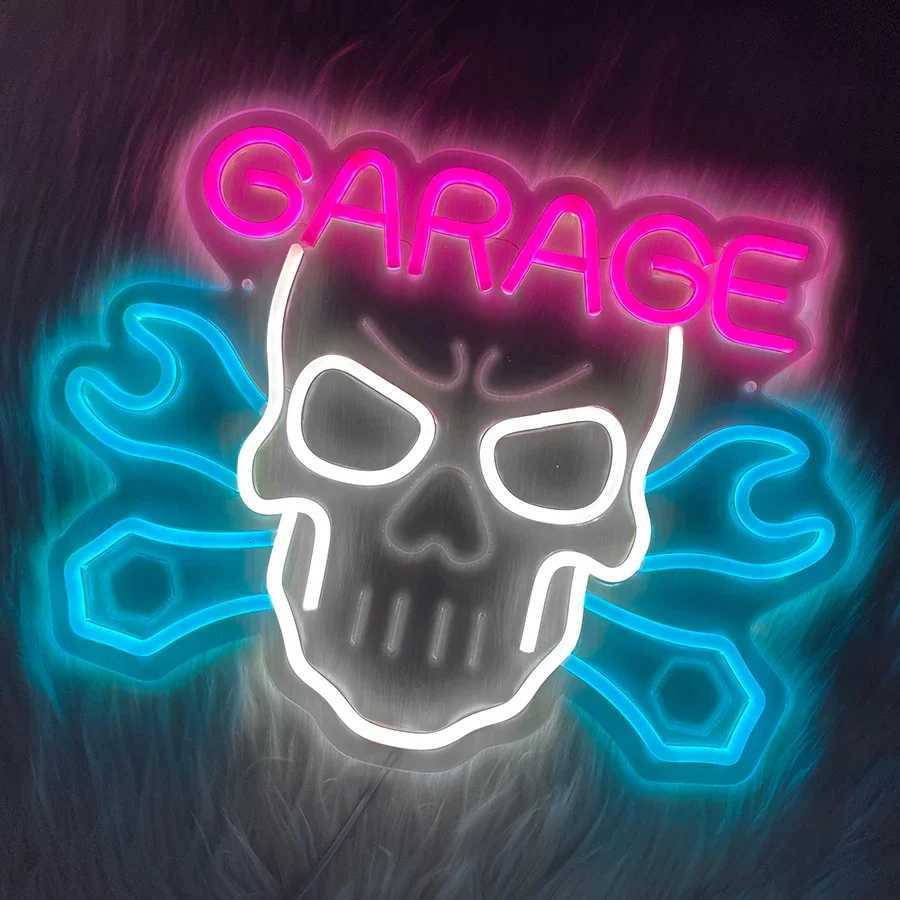 Skull Garage Car Service Automotive Neon Sign for Wall Dcor with Switch Man Cave LED Neon Signs Light H251201