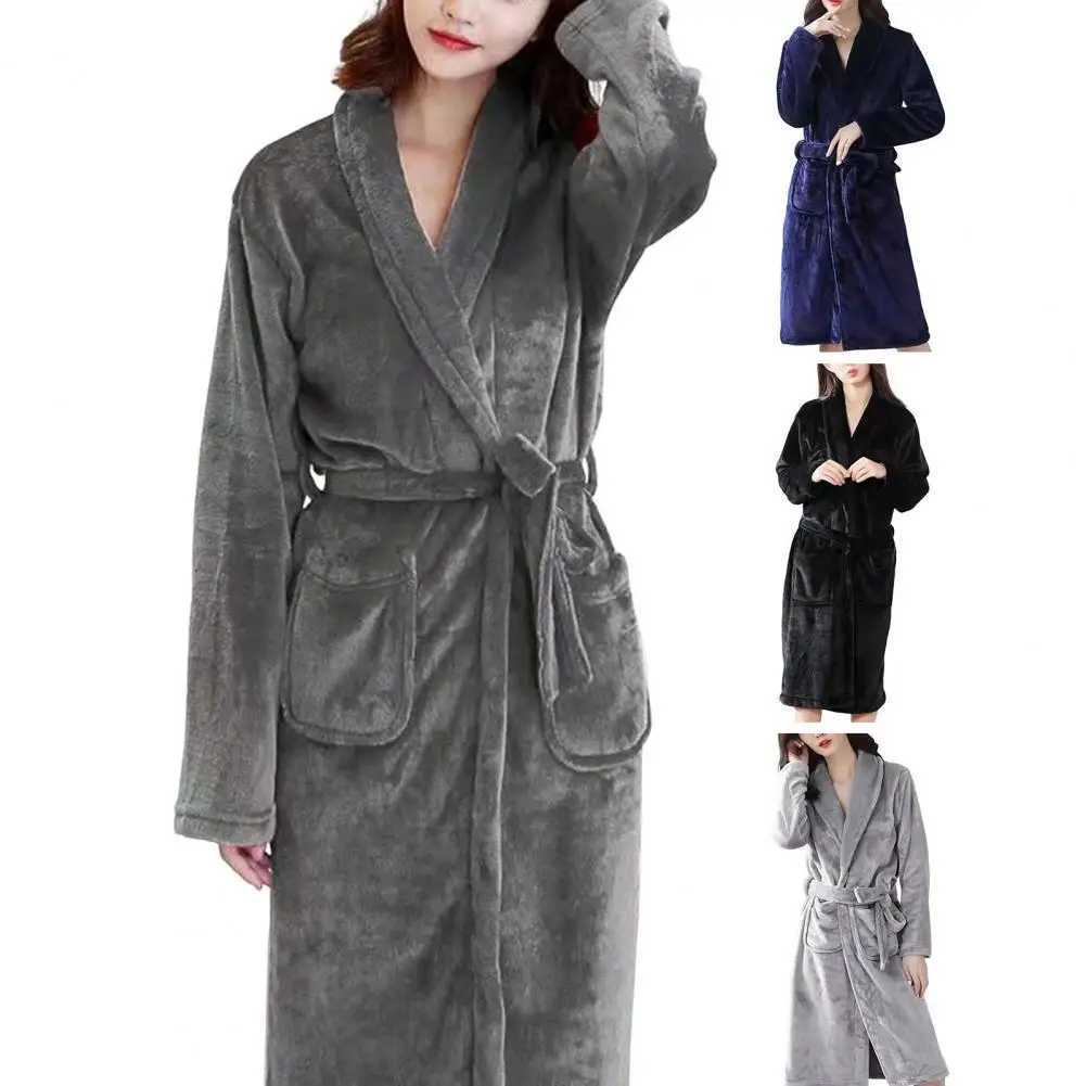Men Bathrobe Winter Warm Hooded Long Sleeve Long Fleece Pocket Belt Solid Color Home Gown Sleepwear Winter Loungewear Sleepwear C251202