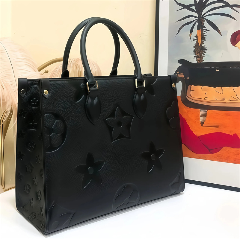 Designer Bag On the go Womens Bags Embossed Black Flower Large Capacity GM MM Leather The Tote Bag Fashion Women Shoulder Bag luxury Handbags Lady Crossbody Purse2025