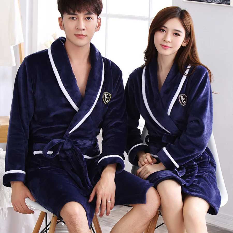 Winter Thick Coral Fleece Couple Robe Sleepwear Plush Warm Flannel Kimono Bathrobe Gown with Pocket Men Homewear Lounge Wear C251202