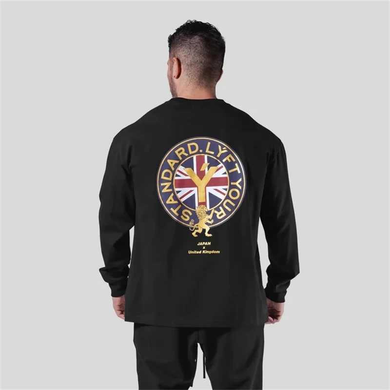 LYFT Men Cotton T shirt Long Sleeve Loose Shirts Bodybuilding Print Workout Fitness T-shirt Mens Spring Autumn Sport Clothing J251203