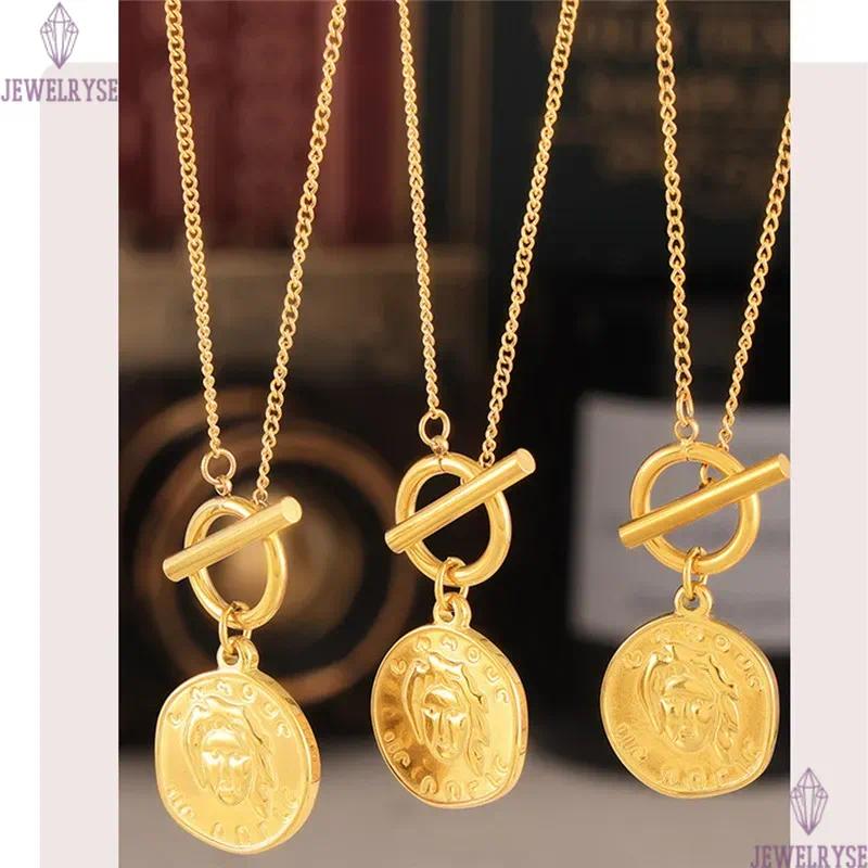 top long 18k gold sweater chain portrait designer necklace for woman stainless steel pendant necklaces daily outfit jewelry birthday friend family gif