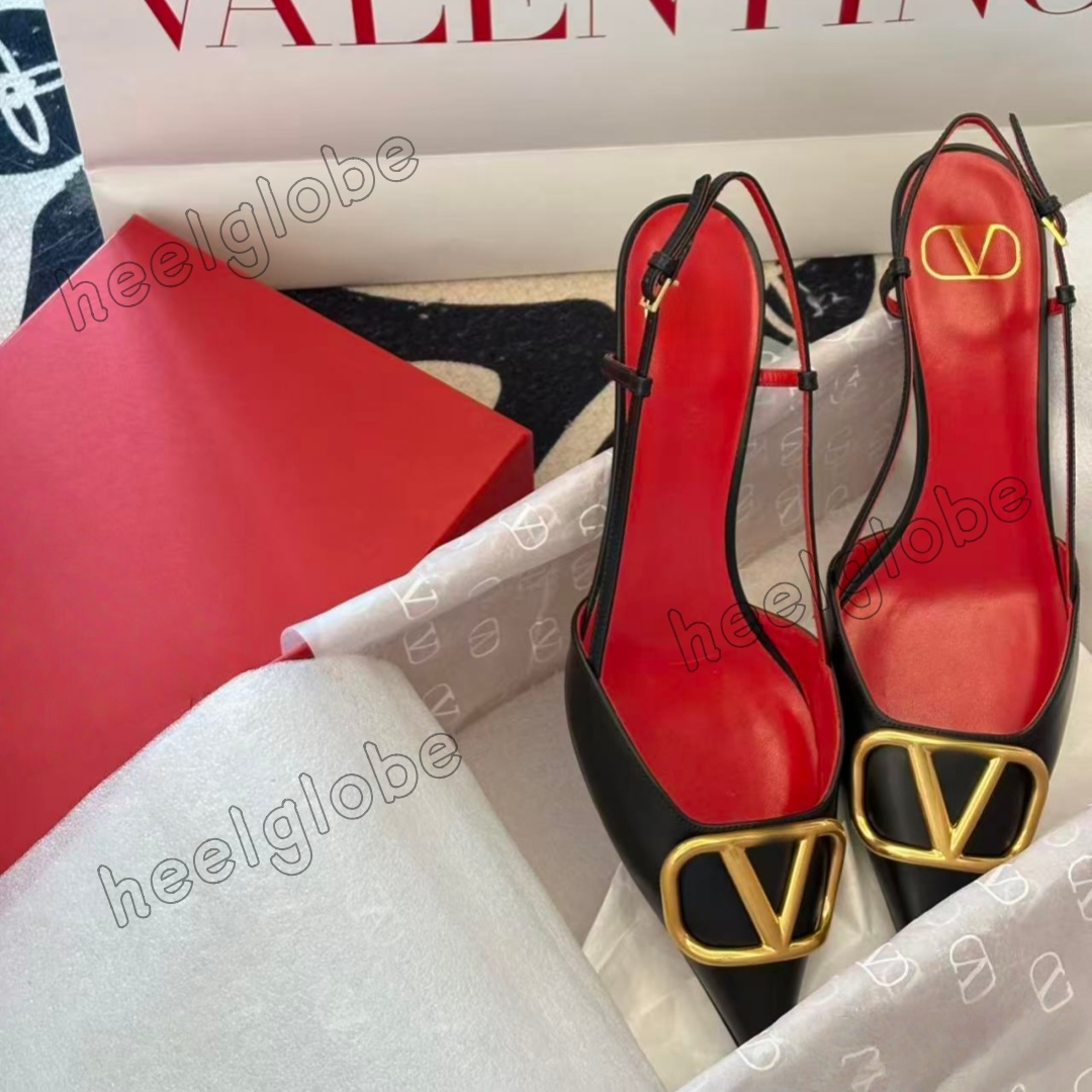 Sandals Designer Women High Heels Shoes Luxury Brand Pumps Right Letter V Metal Buckle 4cm 6cm 8cm 10cm Thin Heels Pointed Toes Woman Sexy Dress Wedding Shoes 35-44