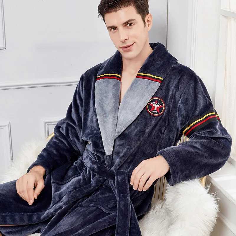Autumn Winter Warm Male Sleepwear Big Size Flannel Men Robe Nightwear Thick Long Bathrobe Nightgown Loungewear Casual Home Wear C251202