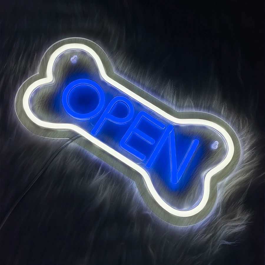 Open Neon Sign Bone Icon Blue Letter Light Usb Powered Very Suitable For Shops Pet Shops Bars Game Rooms Business Signs H251201