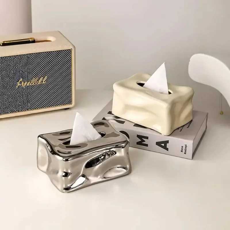 Creative Rectangar Pleated Ceramic Tissue Box Living Ro Bathro Extractable Tissue Box Countertop Ornament He Decoration H251201