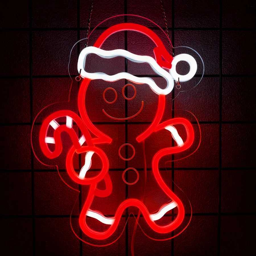 Christmas Led Neon Sign 3D Carved Gingerbread Man Icon Suitable For Bedroom Winter Party Home Decor Christmas Girl Gift H251201