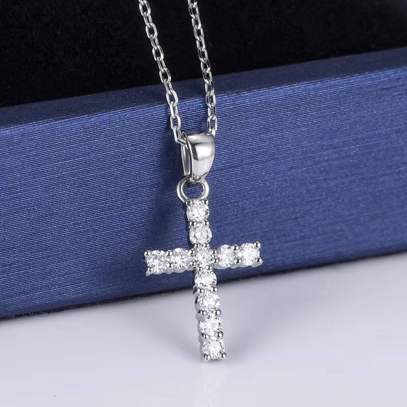 Messi Jewelry Custom Necklace Jewelry MSN-579 14K White Gold Cross Pendant Lab Grown Diamond Necklace