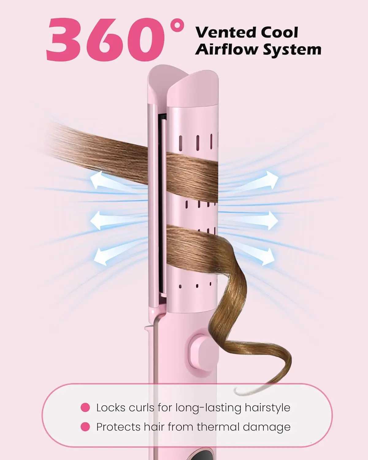 Airflow Curling Iron for La Curls -Ceramic Flat Iron Hair Straightener and Curler 2 in 1 Anti-Scald Curling W25 Inch C251202