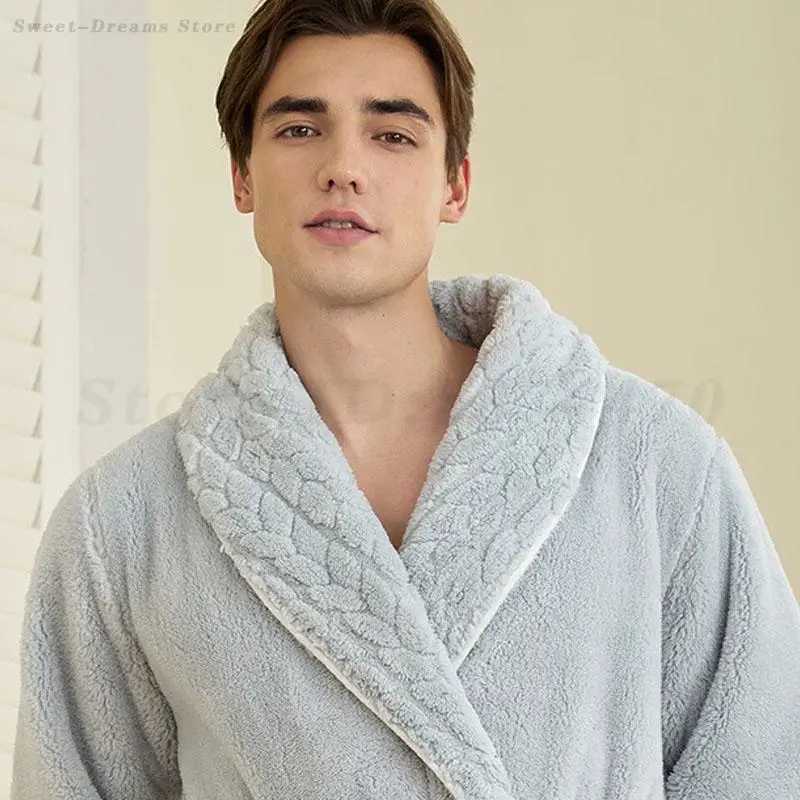 Mens Plus Size Robe Bathrobe Kimono Thickened Coral Fleece Sleepwear Autumn Winter New Nightgown Flannel Home Wear Nightwear C251202