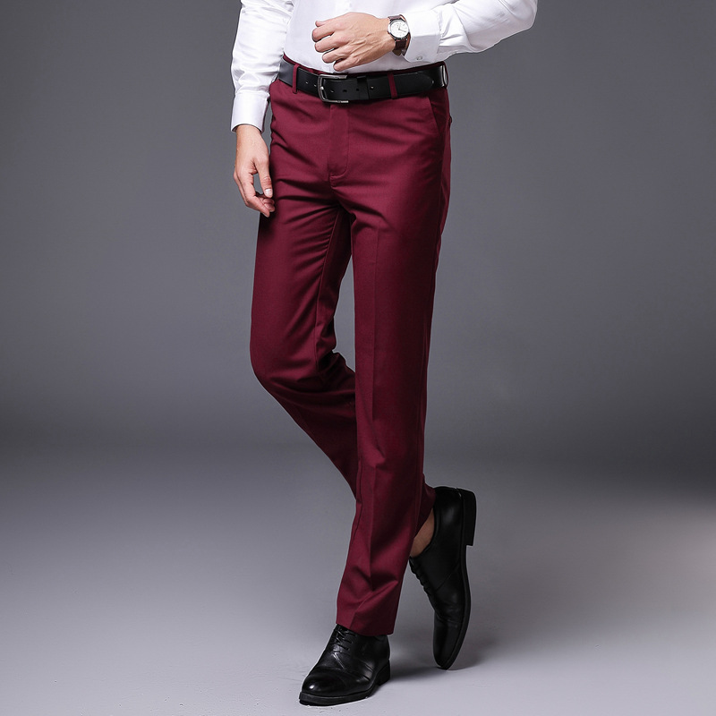 New Men's Dress Suit Pants Elastic Straight Formal Business Office Club Party Trousers for Men Solid Slim Casual Pants Oversize