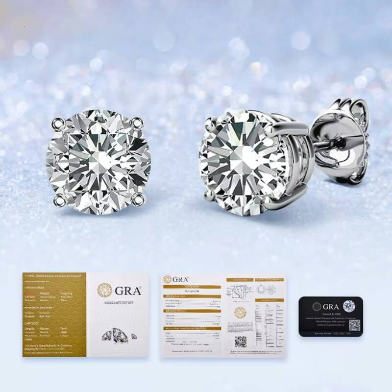 01ct-5ct 3-11mm Moissanite Earrings 925 Sterling Silver Gold Plated Studs D Color VVS Diamond for Men Women GRA Luxury Jewelry
